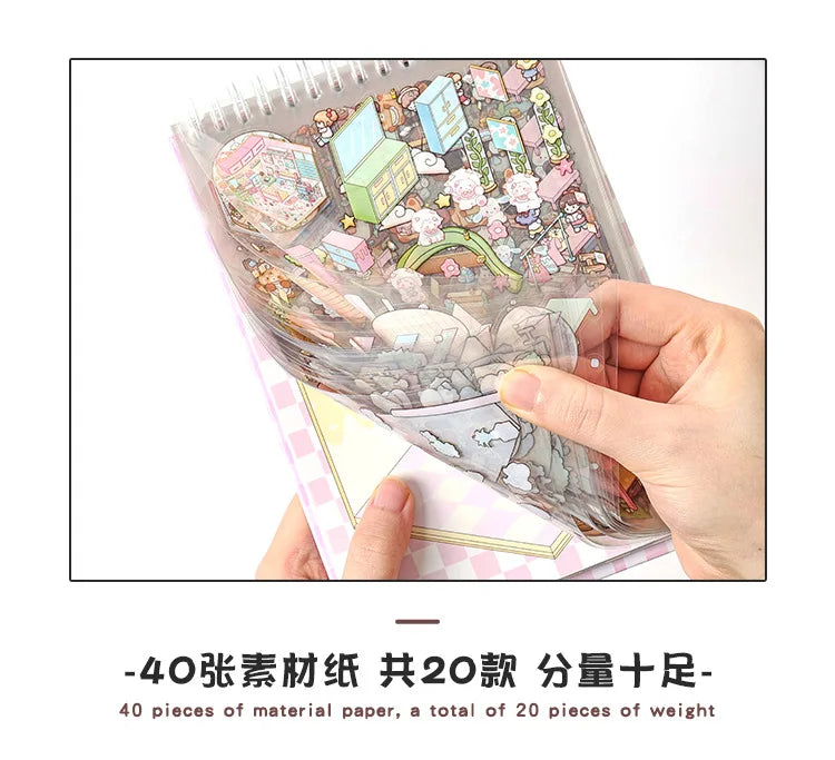 20Sences in Book 2.5D Landscape Sticker Album Cartoon Scene DIY Toy Game Festival Birthday Present Gift Box for Kid Girl Child
