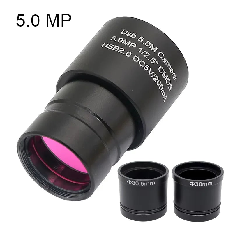2MP/5MP CMOS USB Camera Microscope HD Electronic Eyepiece 23.2mm Mounting with 30mm 30.5mm Ring Adapter Digital Camera Photograp
