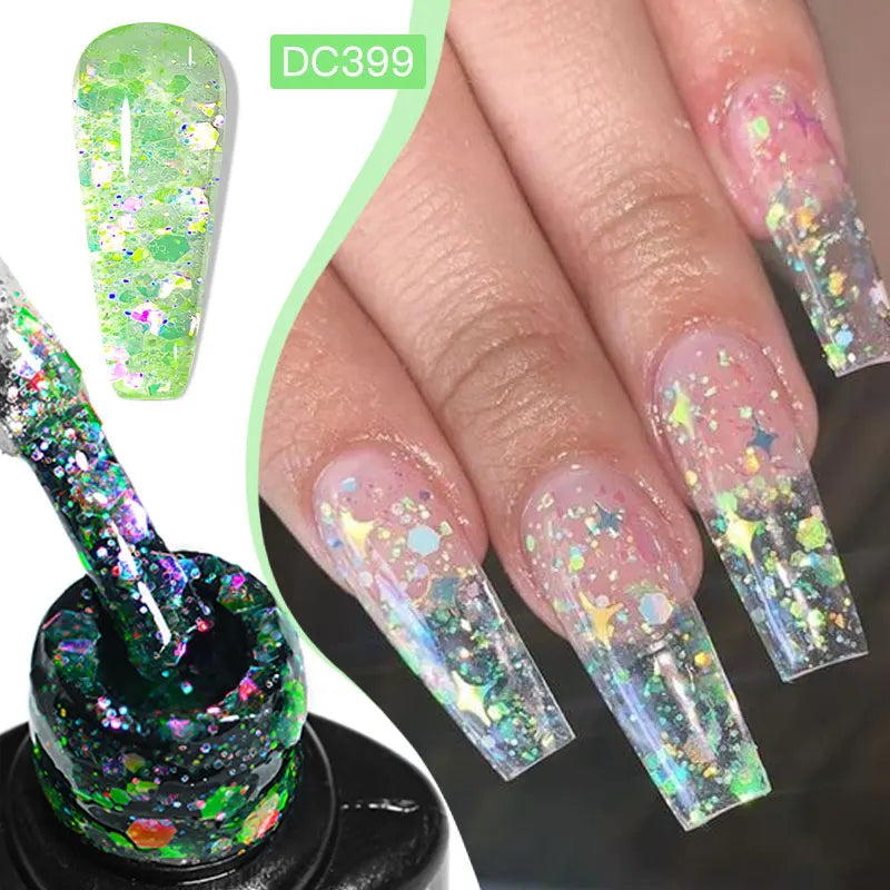 7ml Flowery Glitter Sequins Gel Nail Polish Shiny Sparkling Color Semi Permanant Soak Off Manicure Nail Art Varnish