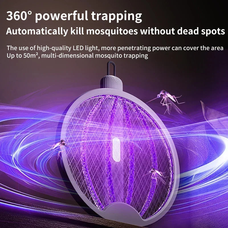 Foldable Electric Mosquito Killer Fly Swatter Trap USB Rechargeable Mosquito Racket Insect Killer with UV Light Bug Zapper 3000