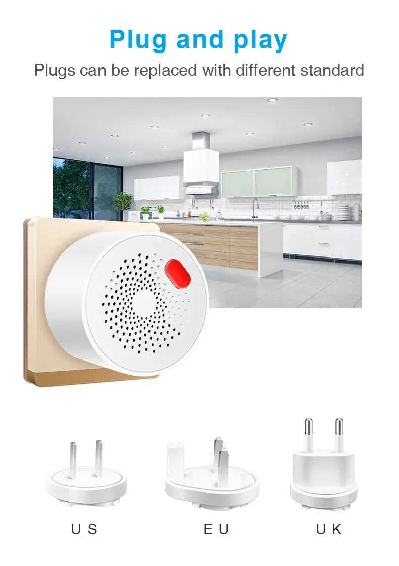Tuya Smart Zigbee Natural Gas Sensor With High Sensitivity For Fire Safety, Designed For Kitchen LPG Leakage Detection.