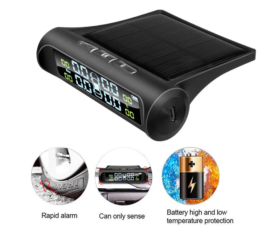 Smart TPMS Car Tire Pressure Alarm Monitor System 4 Sensors Display Solar Intelligent Tyre Pressure Temperature Warning