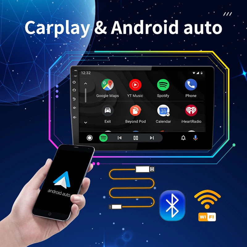 9/10 inch 2ID Universal Car Radio CarPlay Android 12 Auto radio  WIFI GPS Bluetooth Audio Multimedia Video Player For HYUNDA KIA