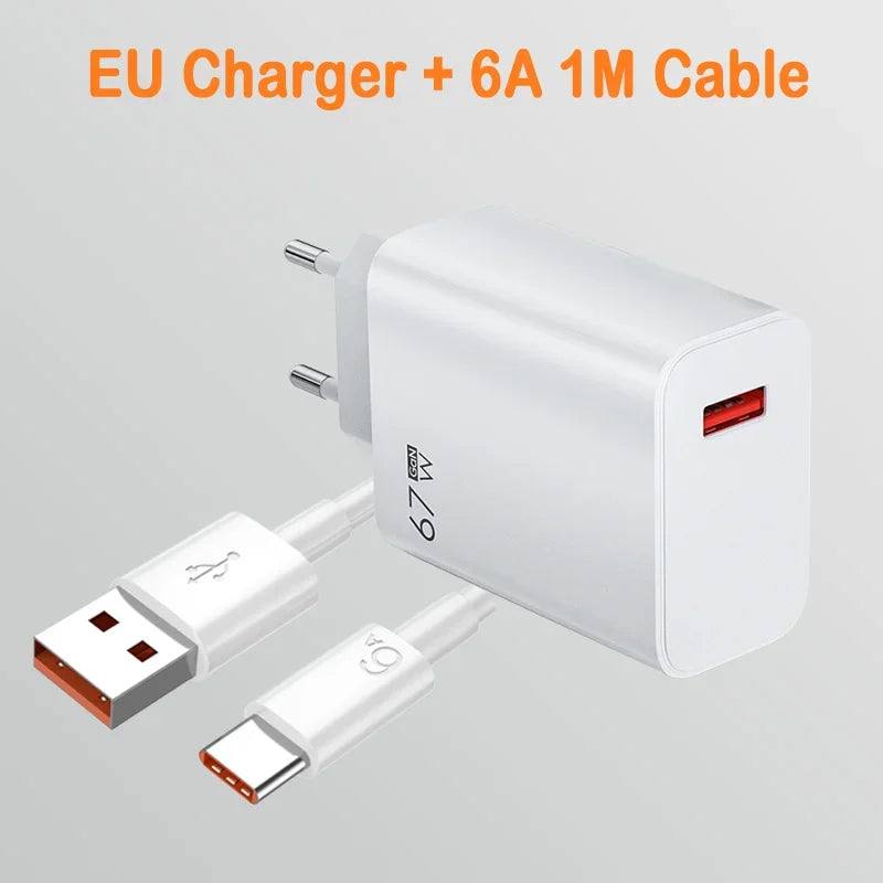 For Xiaomi 67W USB Super Fast Charger 6A Type C Cable Phone Power Adapter For Mi 12 11 POCO X5 X4 Pro Redmi Note9 10 11 Charging