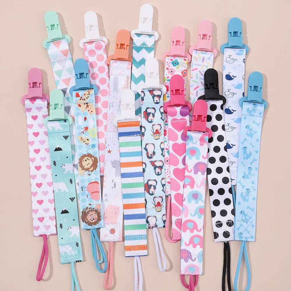 1pcs Fixed Button Baby Cartoon Pacifier Clips Chains Ribbon Soother Chains Anti-drop Buckle Strap for Pacifier Baby Feeding Gift