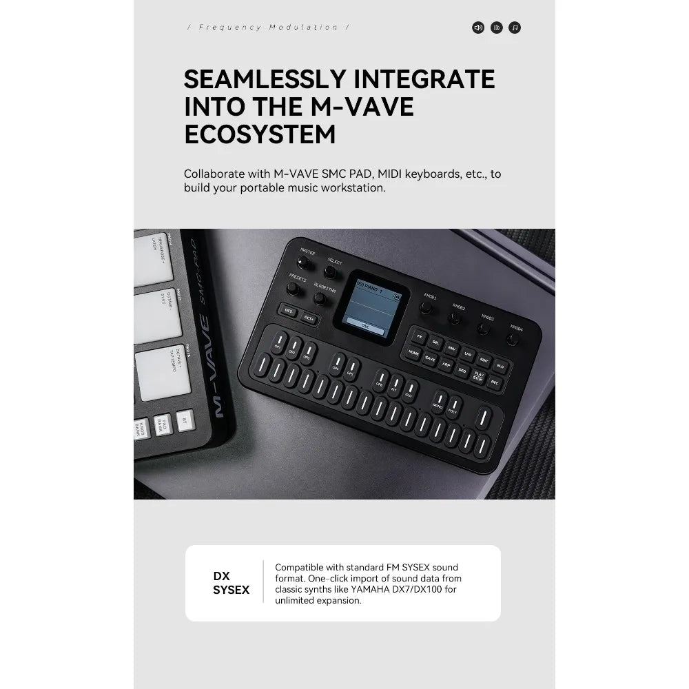 M-VAVE（SK15）FM-1 Synthesizer, Portable Handheld Sound Source, 128 Presets, Built-in Speaker, Battery Powered