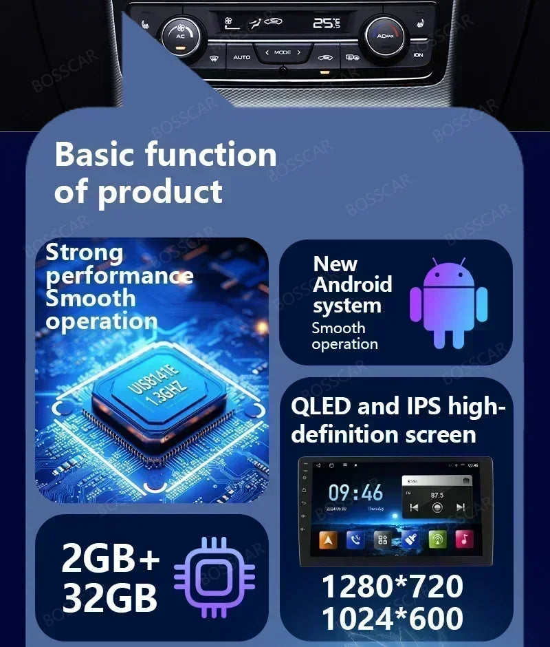 BOSSCAR Car Radio 2Din Android Carplay Universal 7"9"10" Touchscreen Multimedia Video Player Wireless GPS FM MP5 MP4 Autoradio