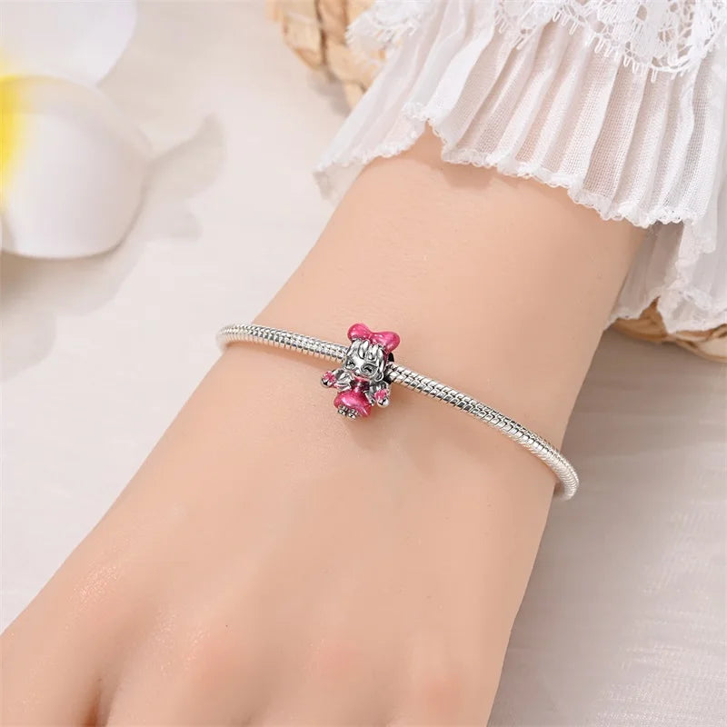 925 Sterling Silver Princess Powder Series Exquisite Daily Bow Sweet Charms Beads Fit Pan Original Bracelets DIY Jewelry