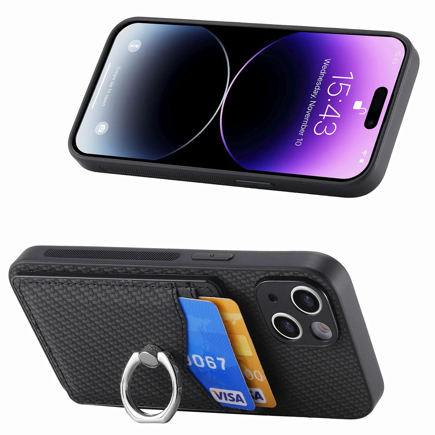 Finger Ring 2 Cards Case For VIVO V60 V50 Lite V40 V29 V29E V27 V25 Pro Magnetic Car Holder Leather Anti Drop Protection Cover