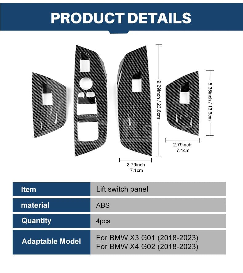 AIRSPEED for BMW X3 G01 X4 G02 2018-2023 Inner Window Lifting Switch Door Handle Pull Cover ABS Carbon Fiber Texture Accessories