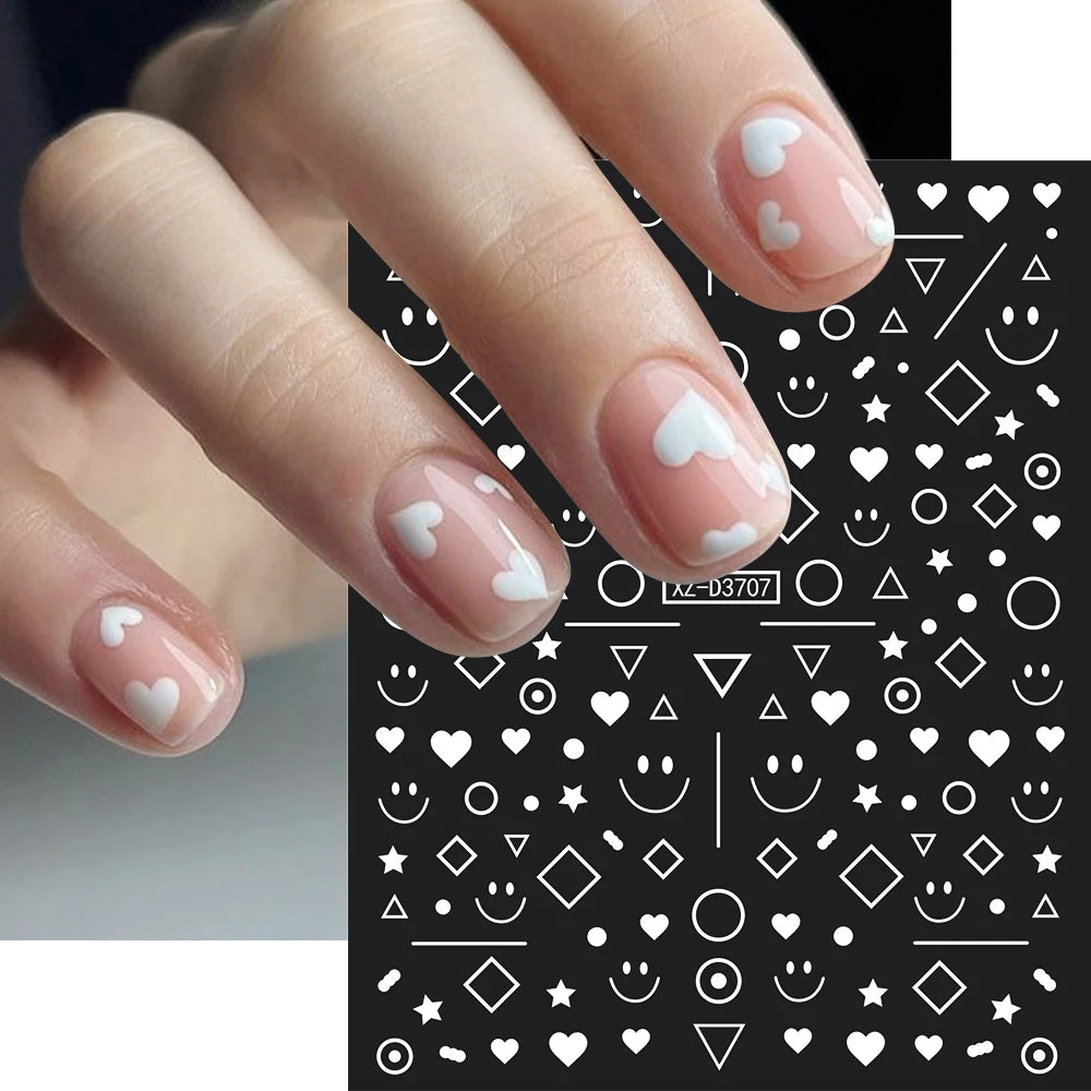 12Pcs Gold/Silver Tasse/Line/Star/Moon 3D Nail Art Stickers Leaf/Geometric Design Self-adhesive Sliders Luxury Manicure Decals