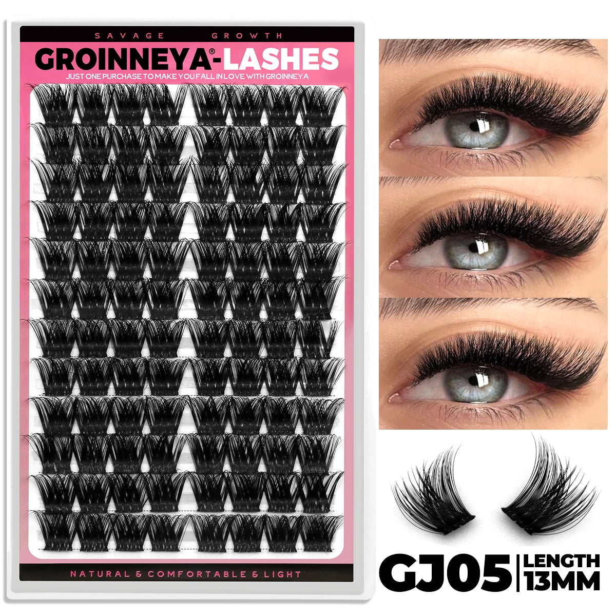 GROINNEYA Cluster Lashes Mixed Tray Faux Mink Lash Individual Eyelash Extension DIY Lashes Clusters Extensions at Home