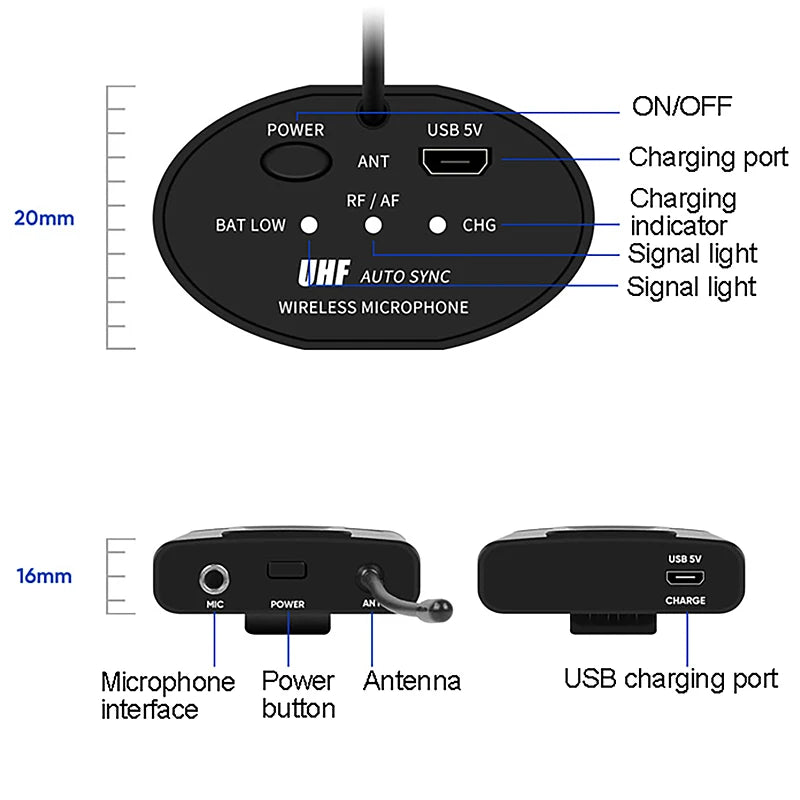 Portable Wireless Headset Microphone+Lavalier Mic System Teaching Speech Interview Vlog Live Recording for iPhone Android PC