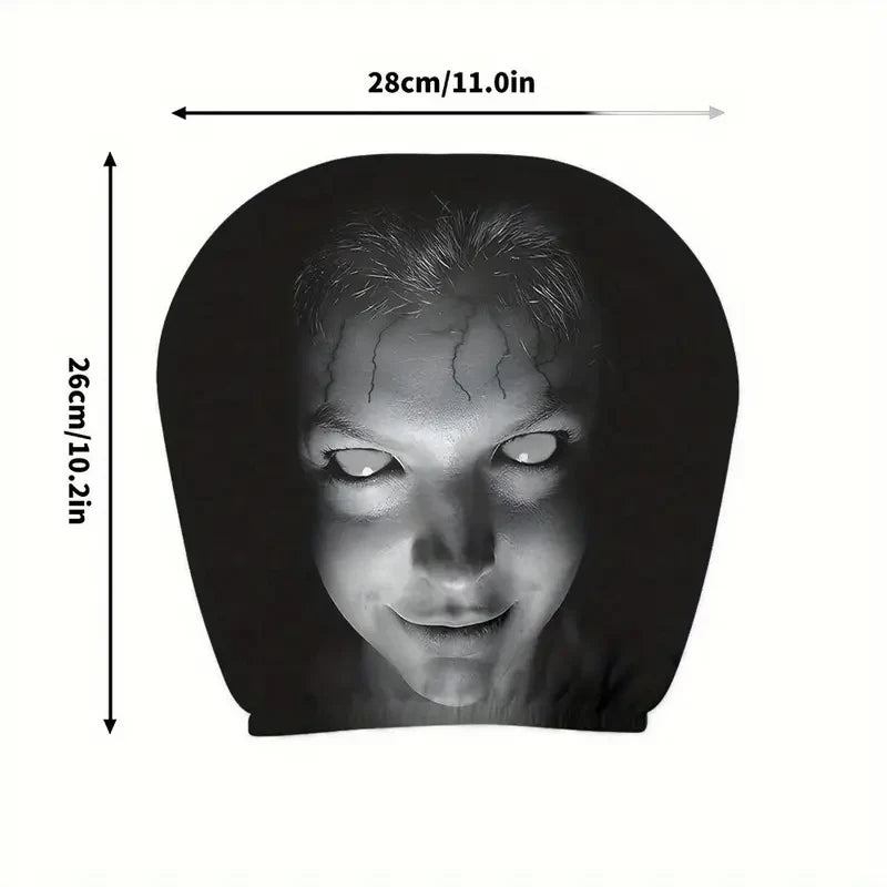 2Pcs Halloween Horror Face Printing Car Headrest Covers Universal Elastic Car Seat Headrest Cover Dustproof Protective Sleeve