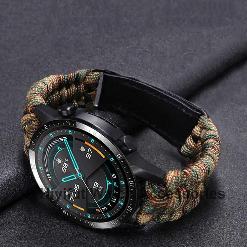 20 22mm Braided Flat Head Universal Watchband Colorful Velcro Style For Galaxy Watch 3/4/5 41/45mm 40/44 42/46mm Gear S3 Band