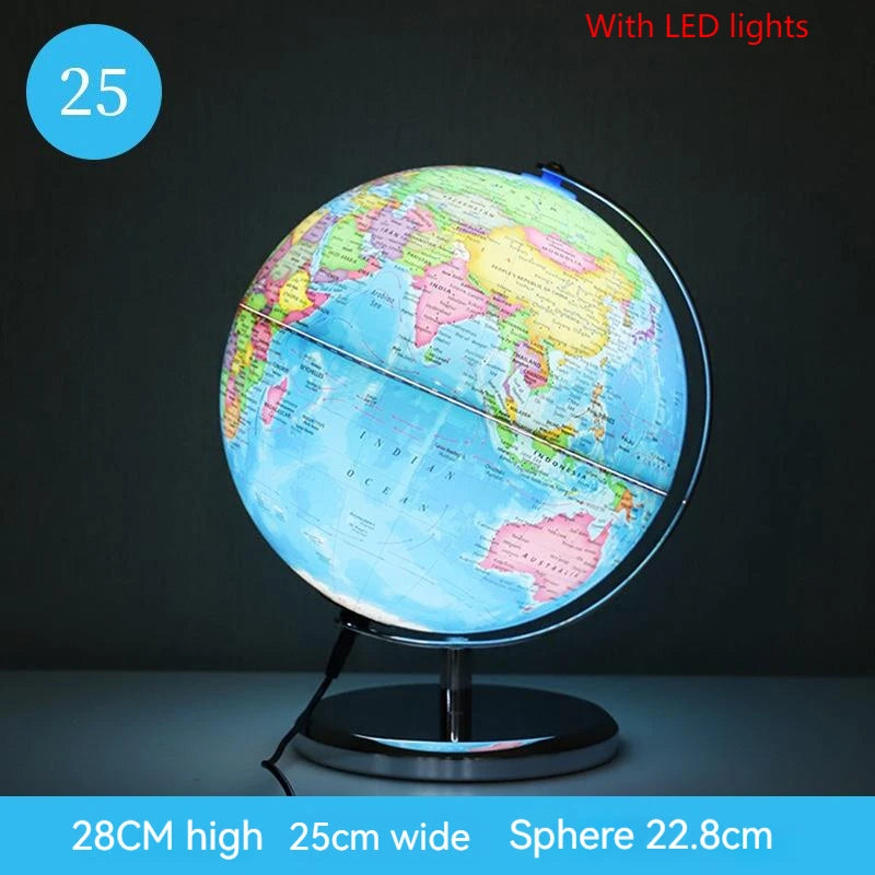 20/25cm World Globe English Version World Map Globe With Led Light Geography Educational Teaching Decorations Supplies