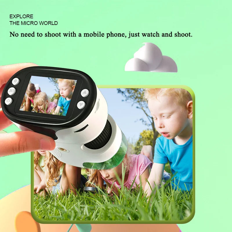 Handheld Digital Microscope For Kids With 2Inch HD Screen Videotape 200-1000X Pocket Microscope Educational Gift For Children