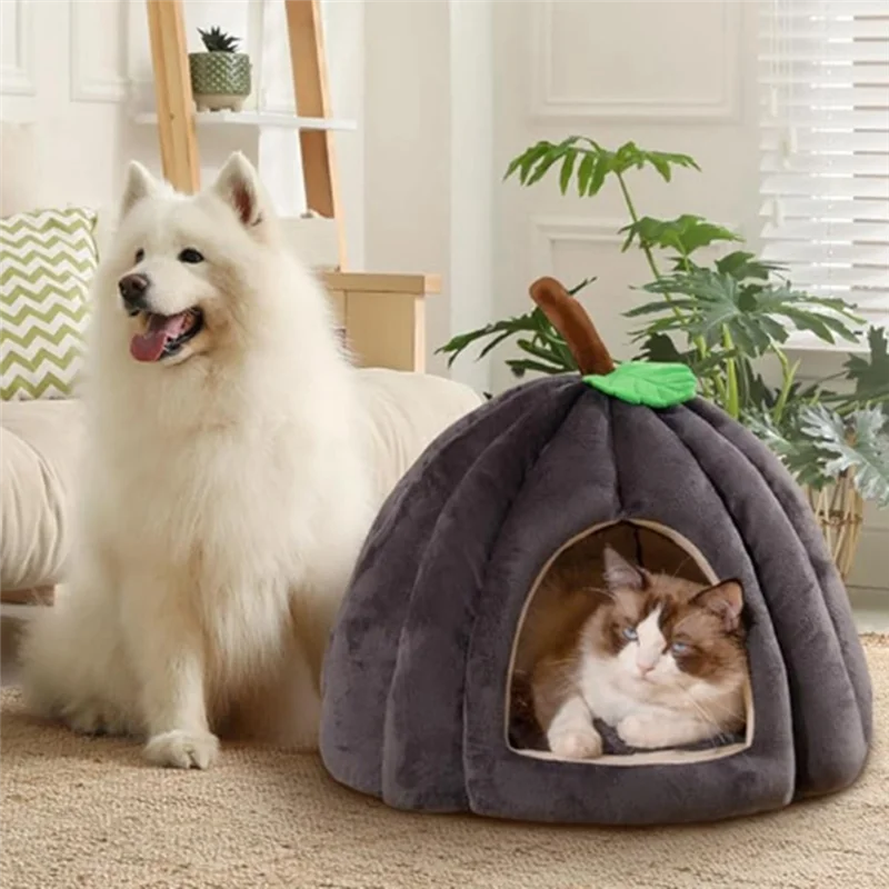 AD-Pumpkin Cat Bed, Cat Beds For Indoor Cats Pumpkin Shape Cat Cave Bed,Cat Tent With Removable Cushion