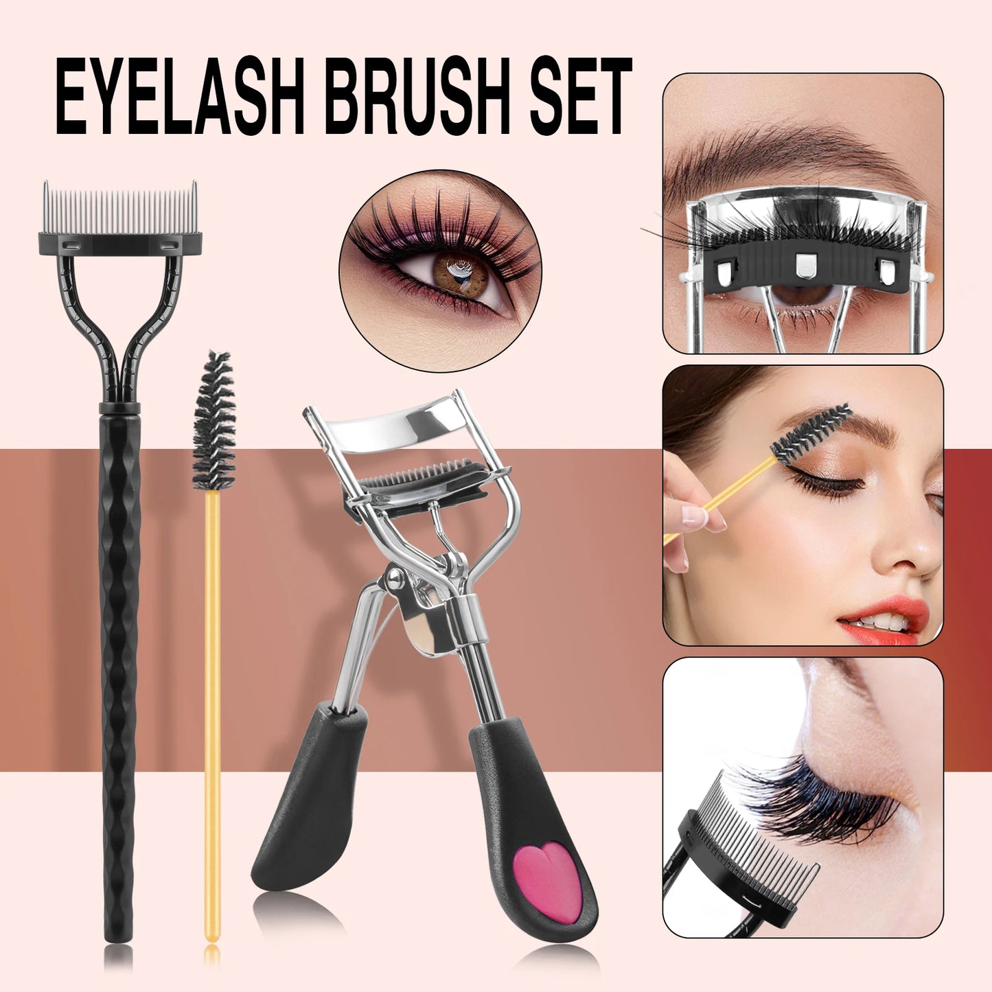 3pcs eyelash set - women's eyelash separator, eyelash curler, mascara, makeup wand, curling eyelashes, clear makeup tools