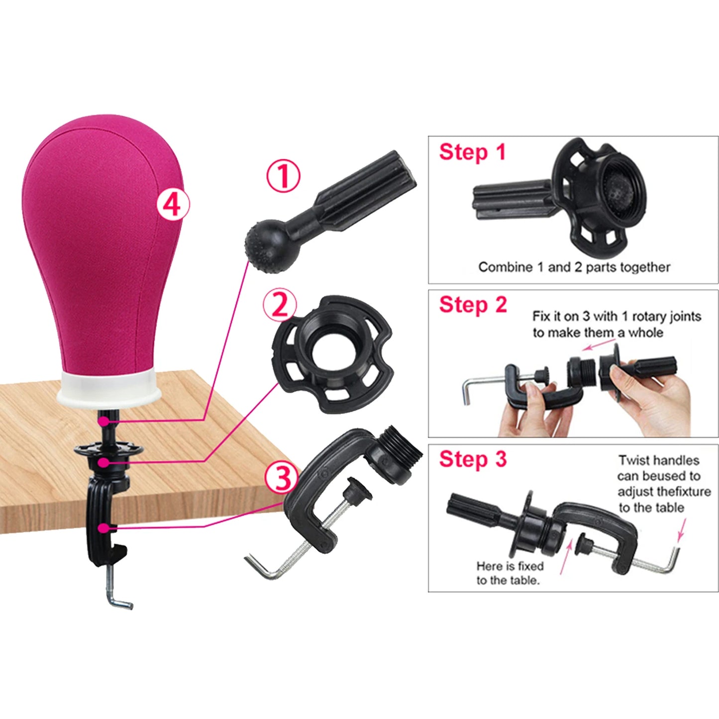 22 Inch Rose Red Mannequin Head With Stand Canvas Head Wig Model With Mount Hole For DlY Wig Making