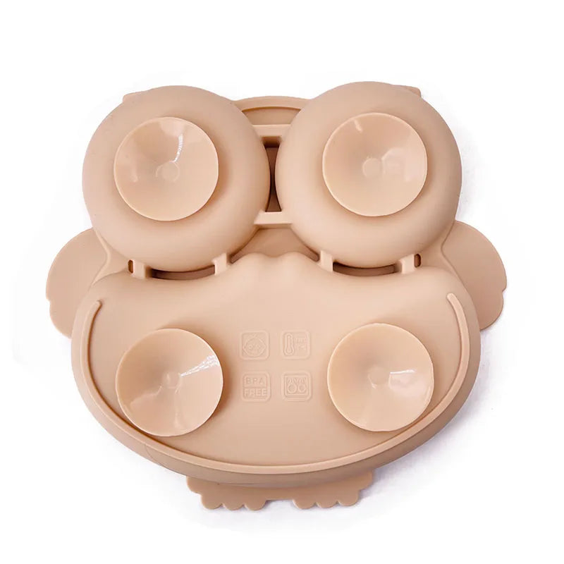 BPA Free Cute Owl Children Dishes Suction Plates Silicone Baby Dining Plate for Toddlers Baby Training Feeding Sucker Bowl