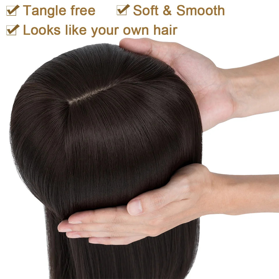 Benehair 14'' 18'' Hair Toppers with Bangs for Women Synthetic 6x6 Top Hairpieces Wigs Long Striaght Clip in Hair Extension