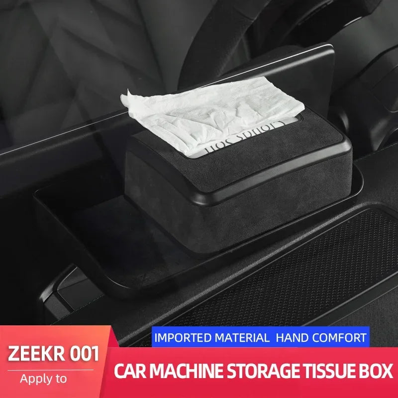 Alcantara Car Machine Storage Box For ZEEKR 001 2021 2023 2022 Navigation Rear Hidden Tissue Organizer Interior Stowing Tidying