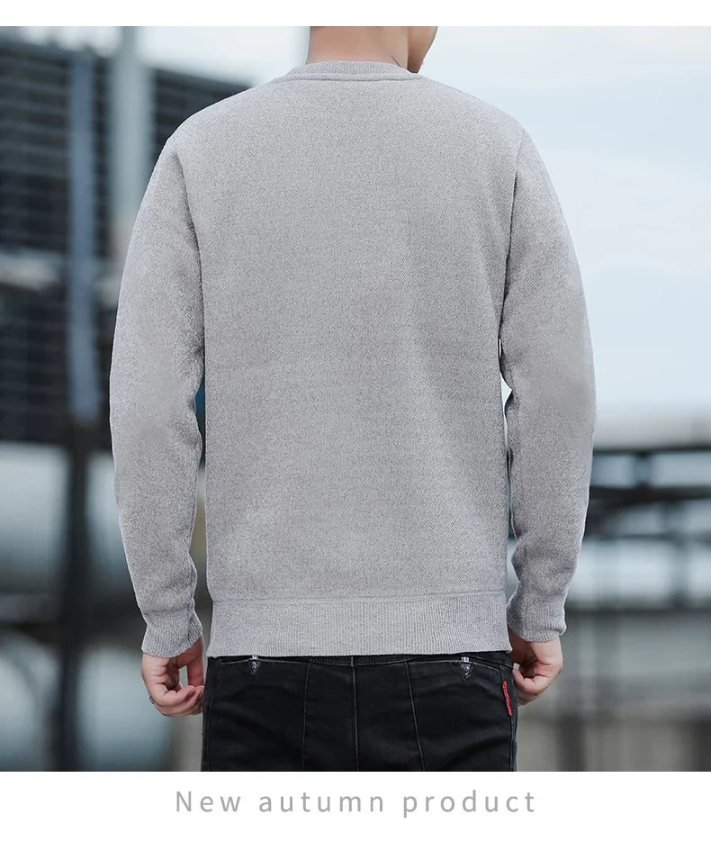 Sweater Men Knitted Round Neck Pullovers Fleece Thick Warm Winter Knitwear Y2K Fashion Jumpers Men's Clothes
