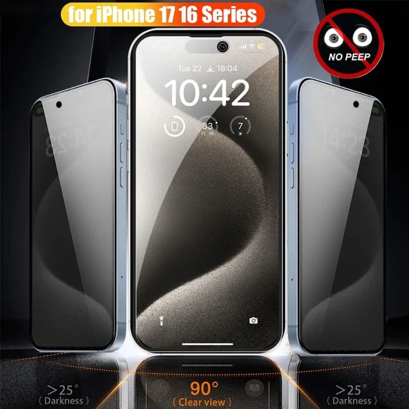 3Pcs Dust-Free Installation Privacy Screen Protector for iPhone 17 16 15 Pro Max 14 13 12 11 Pro Mini 16e Air X XR XS Max Glass