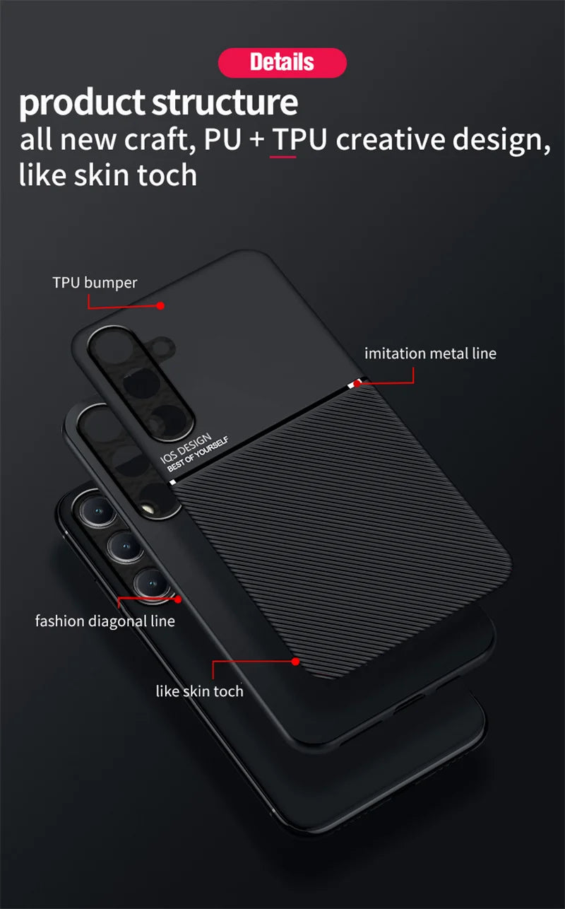 Car Magnetic Holder Leather Plate Phone Case for Samsung Galaxy S25 S22 S23 S24 Ultra Plus Edge S21 S20 FE 5G Soft Back Cover
