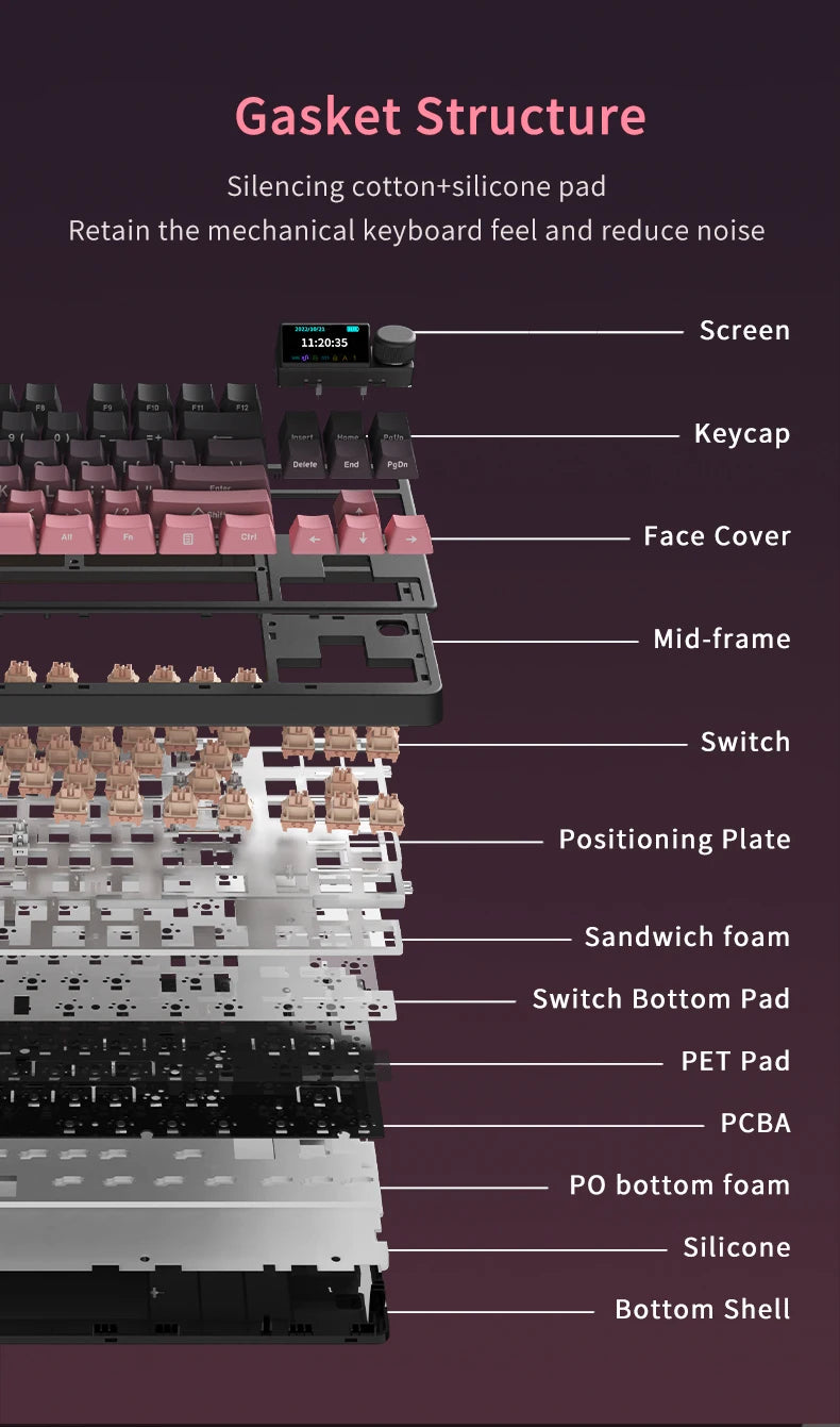 AJAZZ AK870 PLUS wireless three-mode mechanical keyboard hot-swappable screen gaming keyboard 87 keys