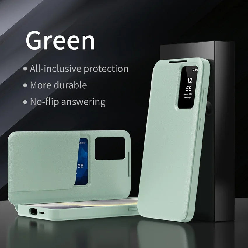 Smart Window View Leather Flip Case for Samsung Galaxy S26 S25 S24 S23 Ultra Plus No-flip Answering Card Holder Slot Book Cover