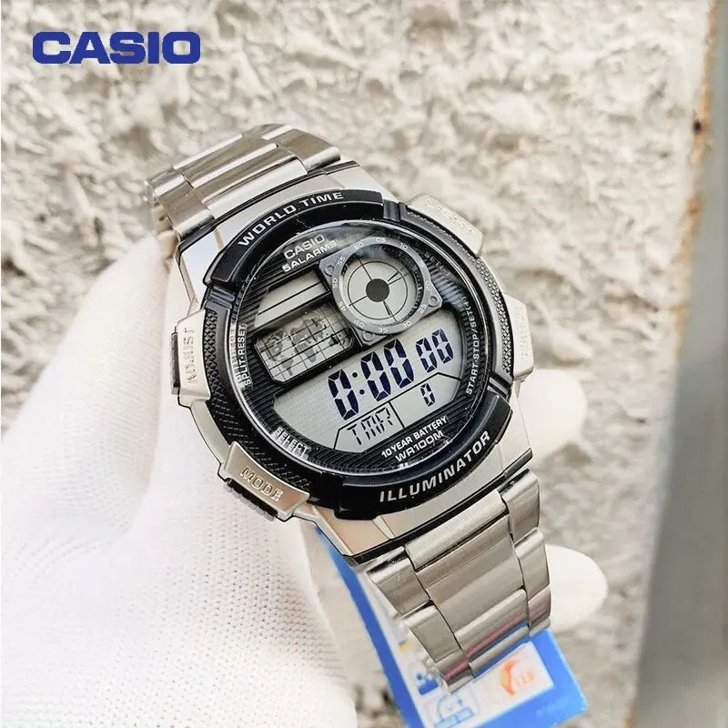 Casio AE-1000W/1500W/1100WSports Watch Multifunctional Guide Date Stopwatch Student Male Watch Outdoor Waterproof Male Digital