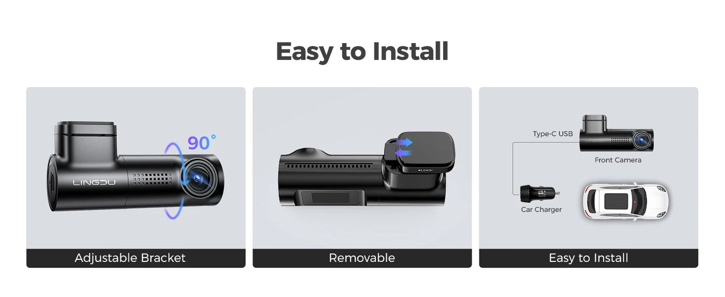 LINGDU Dash Cam D100 3K Dash Car Camera Built-in GPS Wi-Fi 24H Parking Motion Car Camera Night Vision Car DVR EN Voice Control