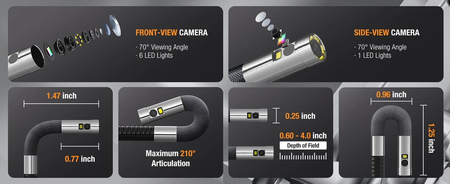 TESLONG TD500 6.5MM Dual Lens Articulating Borescope 1080P 5 Inch IPS Two Way 360° Steering Endoscope Camera with WIFI