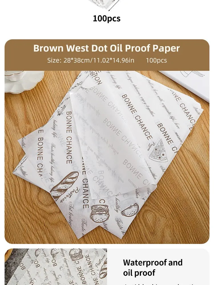 100pcs Oilproof Wax Paper Cake Bread Food Wrapper Disposable Burger Fries Baking Wax Paper Dinner Plate Greaseproof Pad Paper