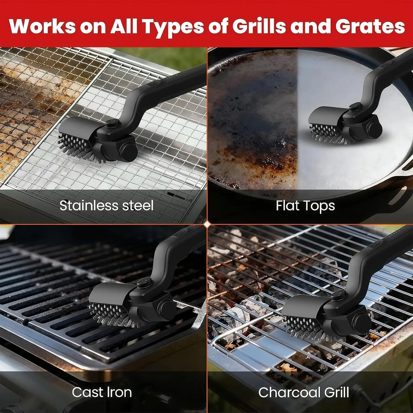 Electric Grill Brush Cleaning BBQ Cleaner Brush Cordless Rechargeable Rotary Adjustable Outdoor Heavy oil Stains Clean Tool