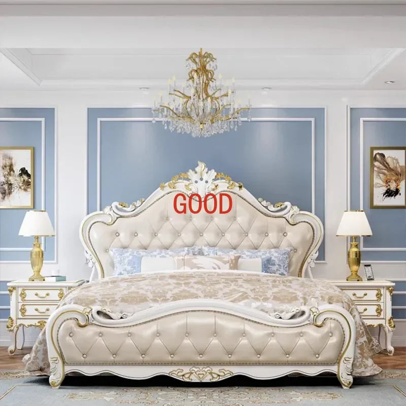 European Luxury Modern Double Bed Frame Mattress Storage Solid Wood Princess Bed Queen Size Cama Bedroom Set Furniture