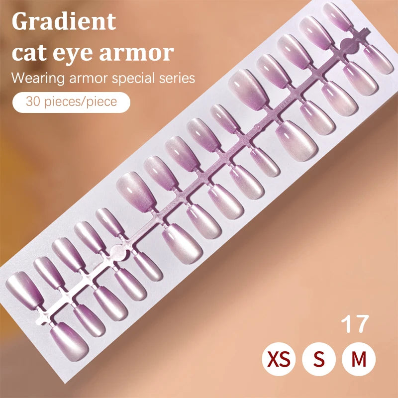 30Pcs Fake Nails French Style Gradient Cat Eyes Press On Full Cover Artificial Three Sizes Available False Nails Nail Enthusias