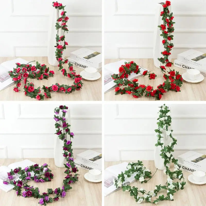 1/11Pcs Artificial White Flower Fake Rose Hanging 2.5M Vines Plants Leaves Artificials Garland Flowers Wedding Party Decoration