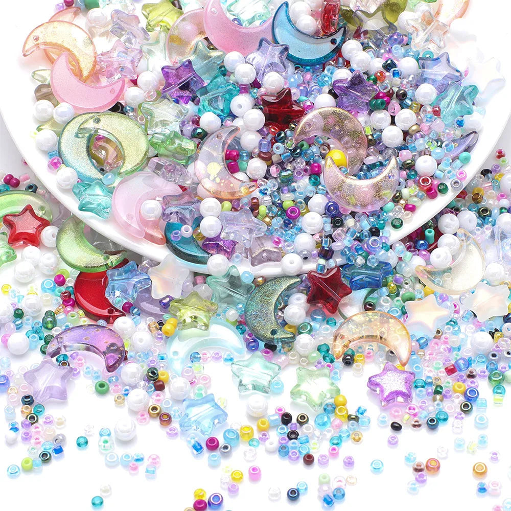 Moon Star Collision Gradient Mixed Pendants Porcelain White AB Crystal Glass Beads DIY Bracelets Necklaces Jewelry Making
