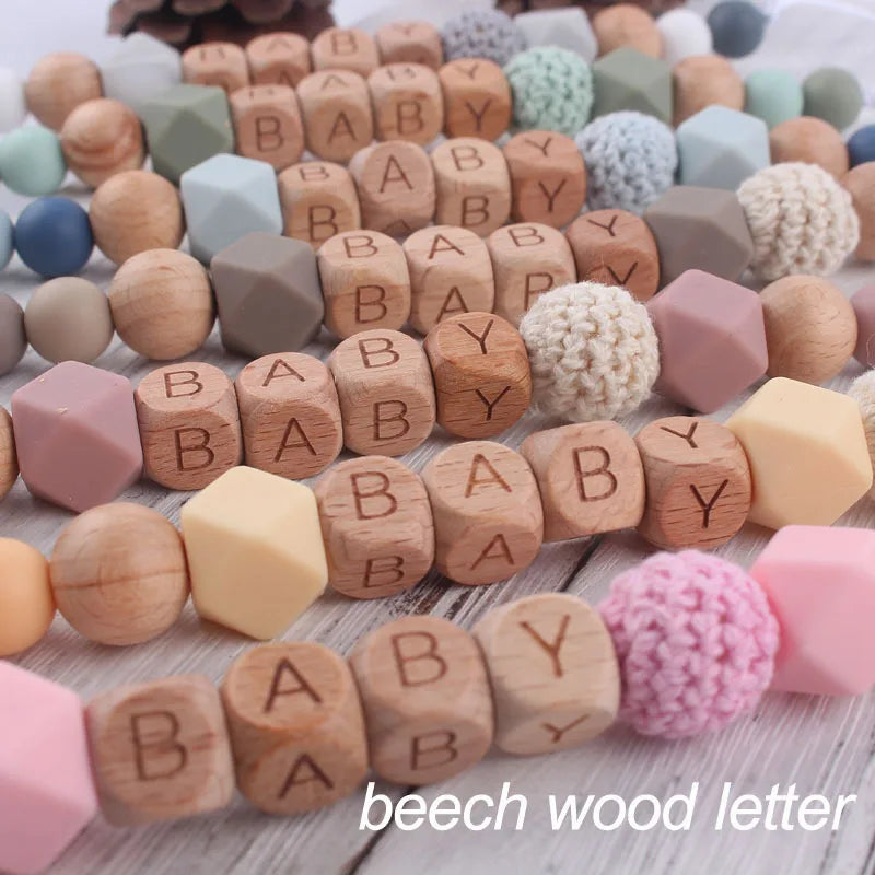 Personalized Name Baby Pacifier Clips Chains Silicone Beads Teethers Dummy Nipple Holder Clip Newborn Teething Toys Accessories