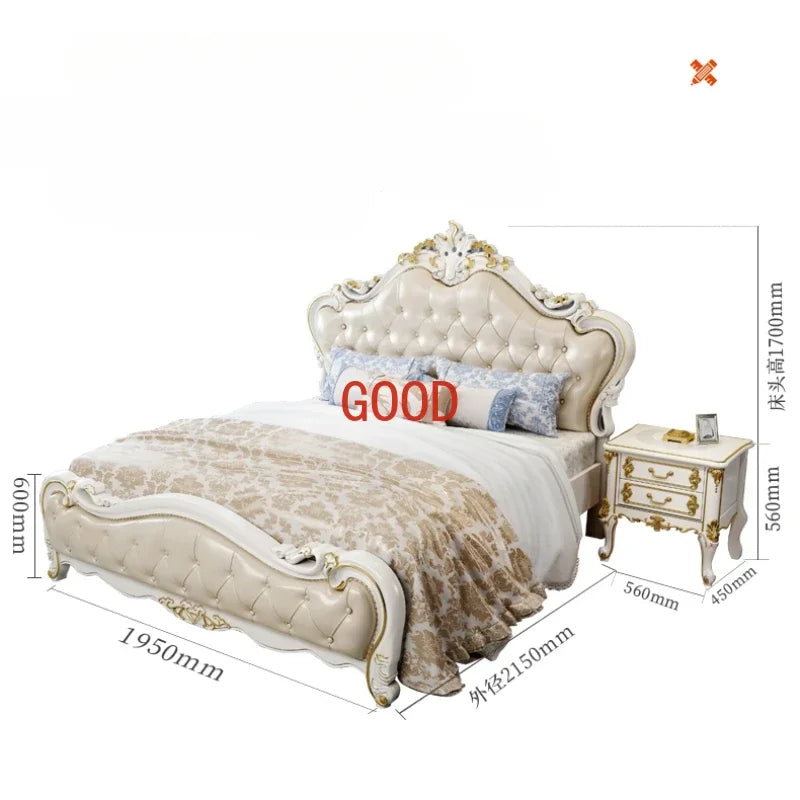 European Luxury Modern Double Bed Frame Mattress Storage Solid Wood Princess Bed Queen Size Cama Bedroom Set Furniture