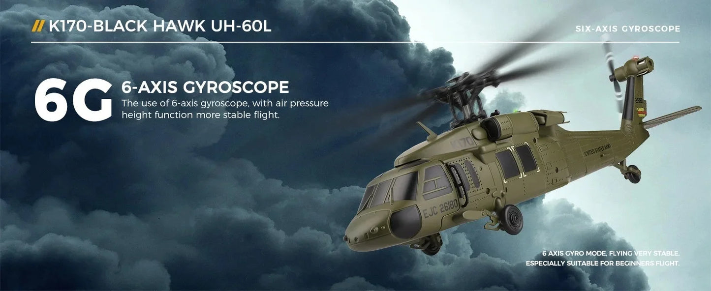 Wltoys K170 Black Hawk Uh60l Remote-Controlled Helicopter Four Channel Four Propeller Simulation Brushless Fixed Height Model