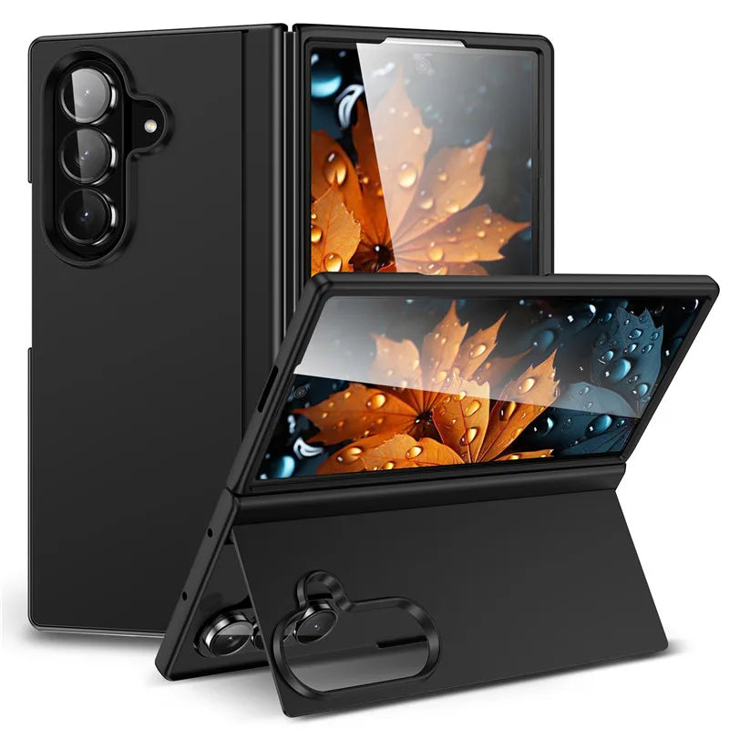 Shockproof Matte PC Folding Phone Case For Samsung Galaxy Z Fold 7 6 5 4 3 Fold7 5G Bracket Stand Holder Cover