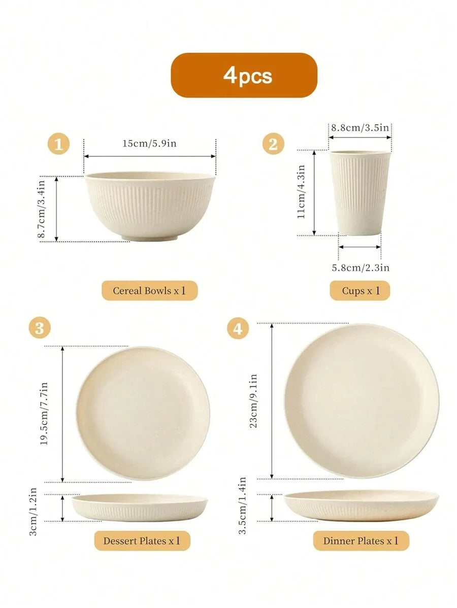 4/16/24pcs Plastic Dinnerware Set,  Reusable Cup, Plate And Bowl Set, Suitable For Camper, Camping, Picnic, Dormitory, Beige