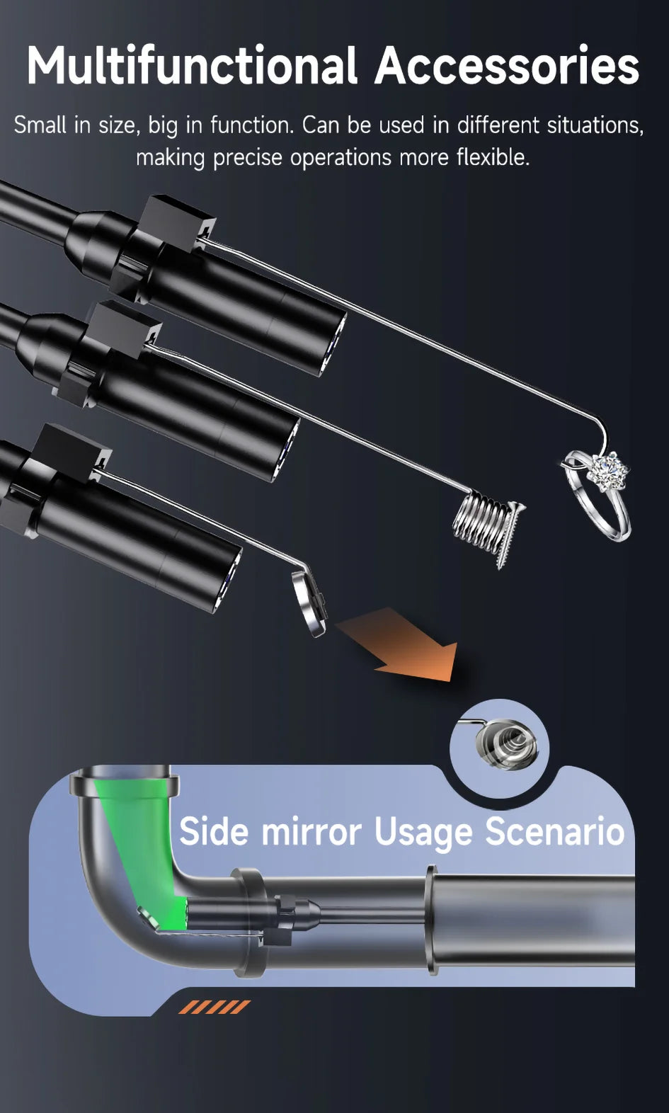 Industrial Endoscope Camera 4.3inch IPS Screen Sewer Pipe Inspection Camera for Car Repair IP67 Waterproof Probe Borescope