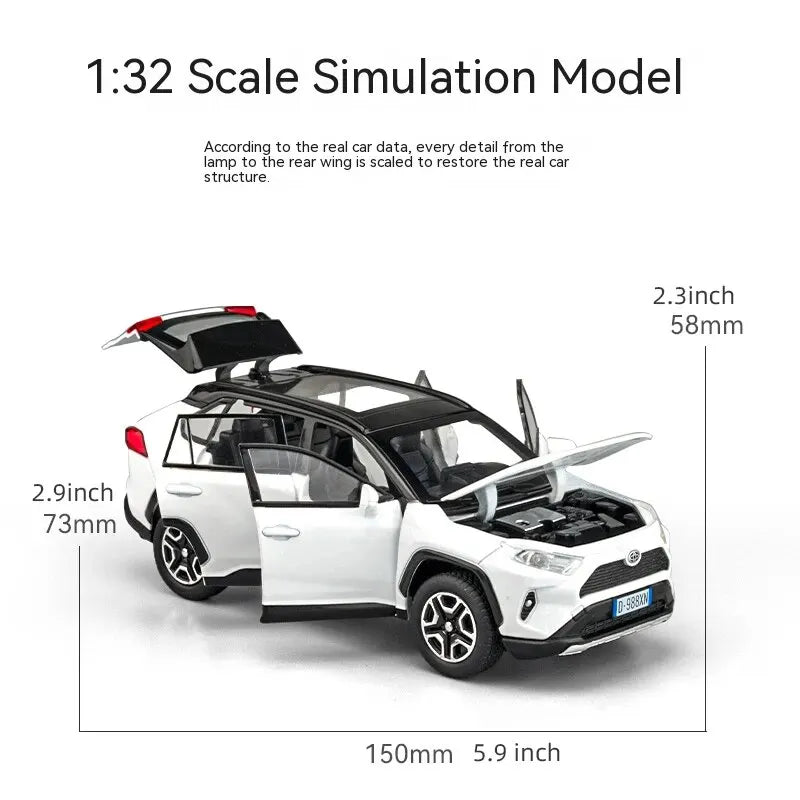 1:32 Diecast RAV4 Car Model - Lights, Sound, Steering! Perfect Kids' Birthday Gift.Off-Road Tundra Truck Toys Ideal for Kids