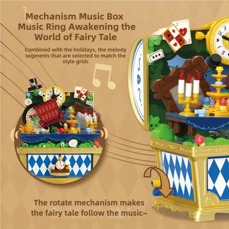 Fairytale Music Box Treasure Chest Fairy Tale Scene Model Bricks Set With Mini Figure Doll Desktop Deco Kids DIY Toys Girl Gifts