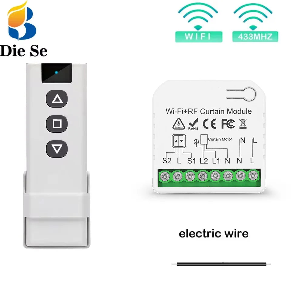 Tuya Smart Life WiFi 433Mhz Blind Curtain Switch with RF Remote for Electric Roller Shutter Google Home Alexa Smart Home Control